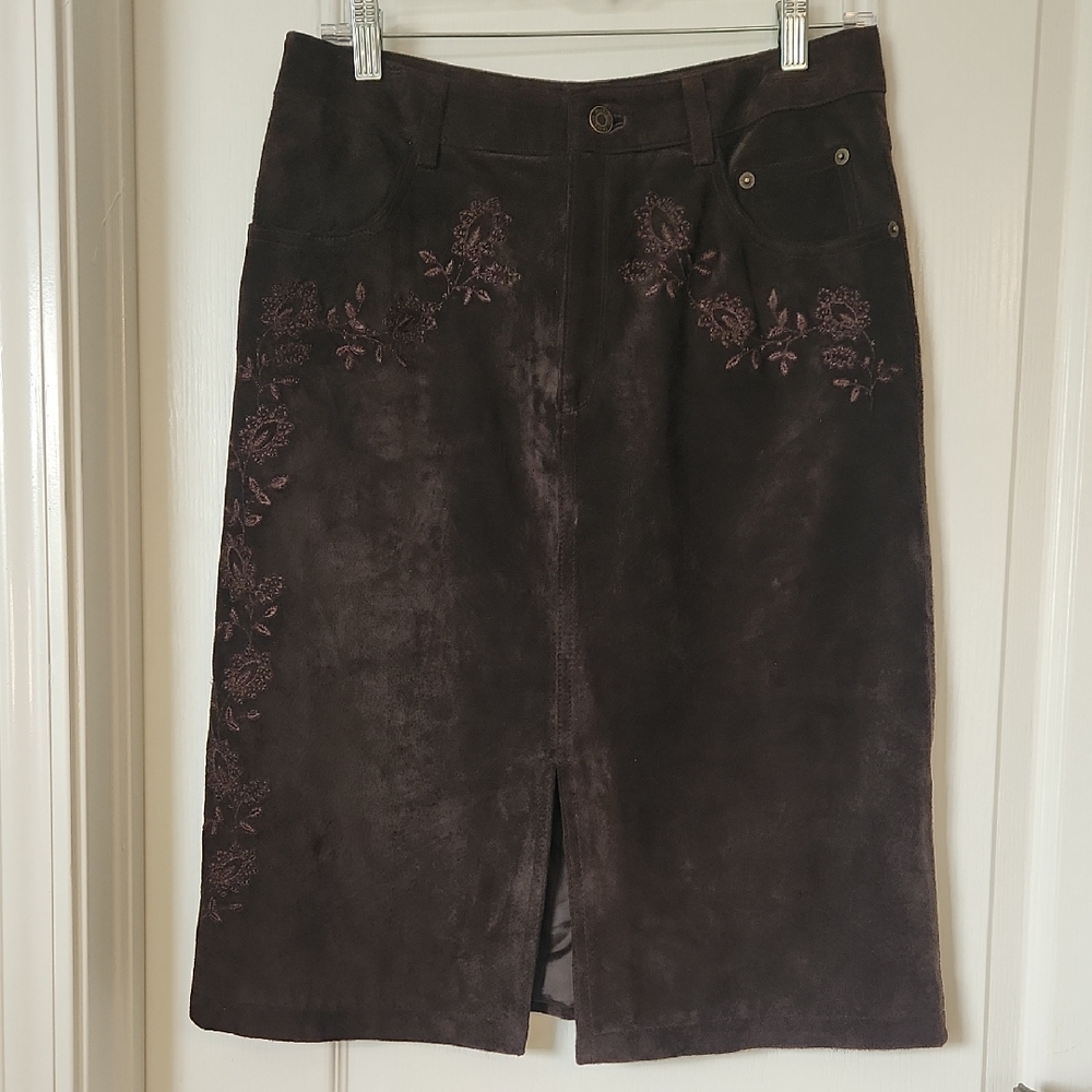 Vintage Leather Suede Midi Skirt